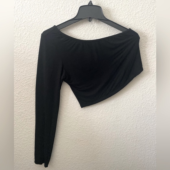 Klassy Network Tops - One Shoulder Long Sleeve Black Brami Asymmetrical Top